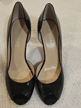 Kelly & Katie Black Patent Peep Toe Pumps